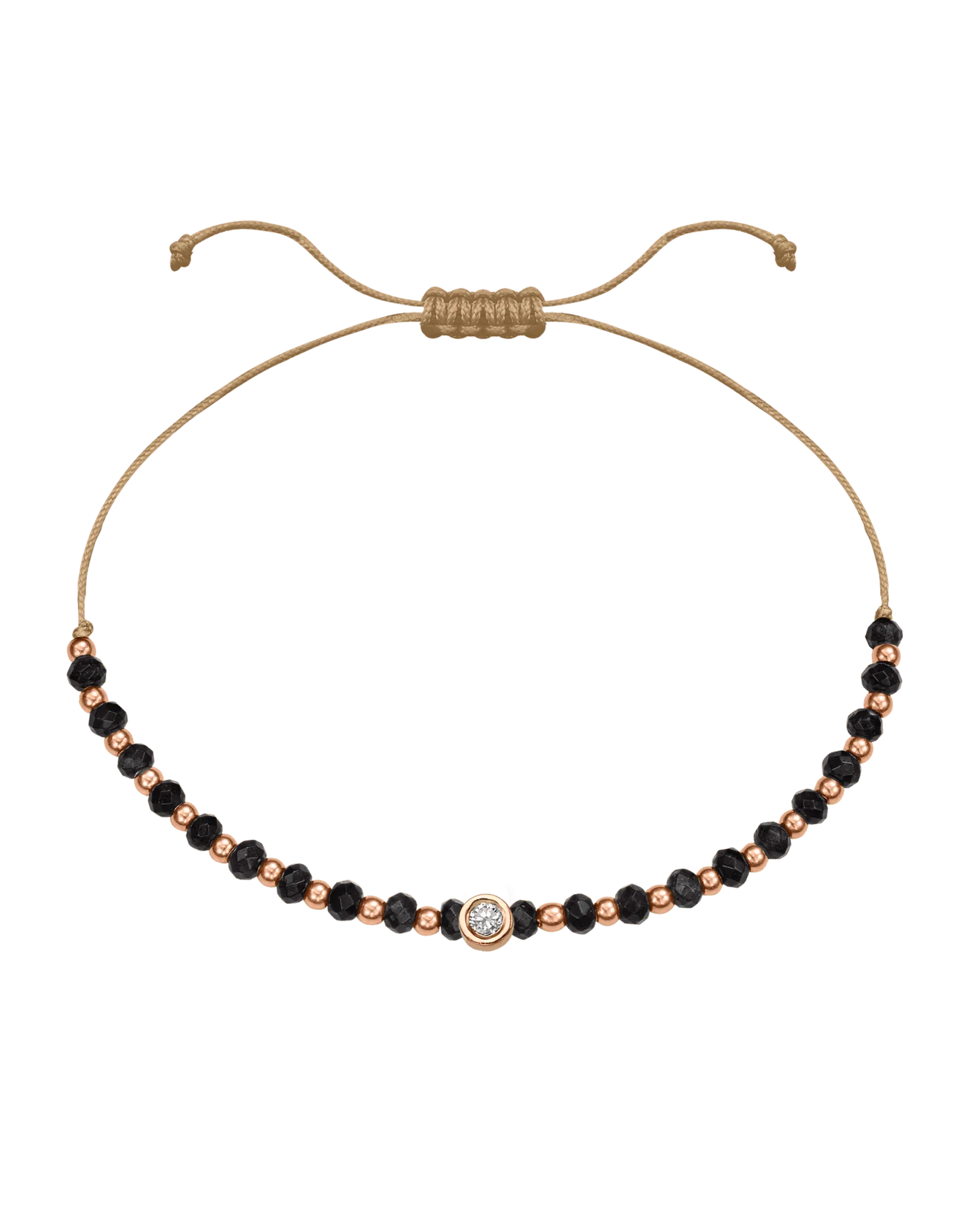 Black Onyx Gemstone String of Love Bracelet for Protection - 14K Rose Gold