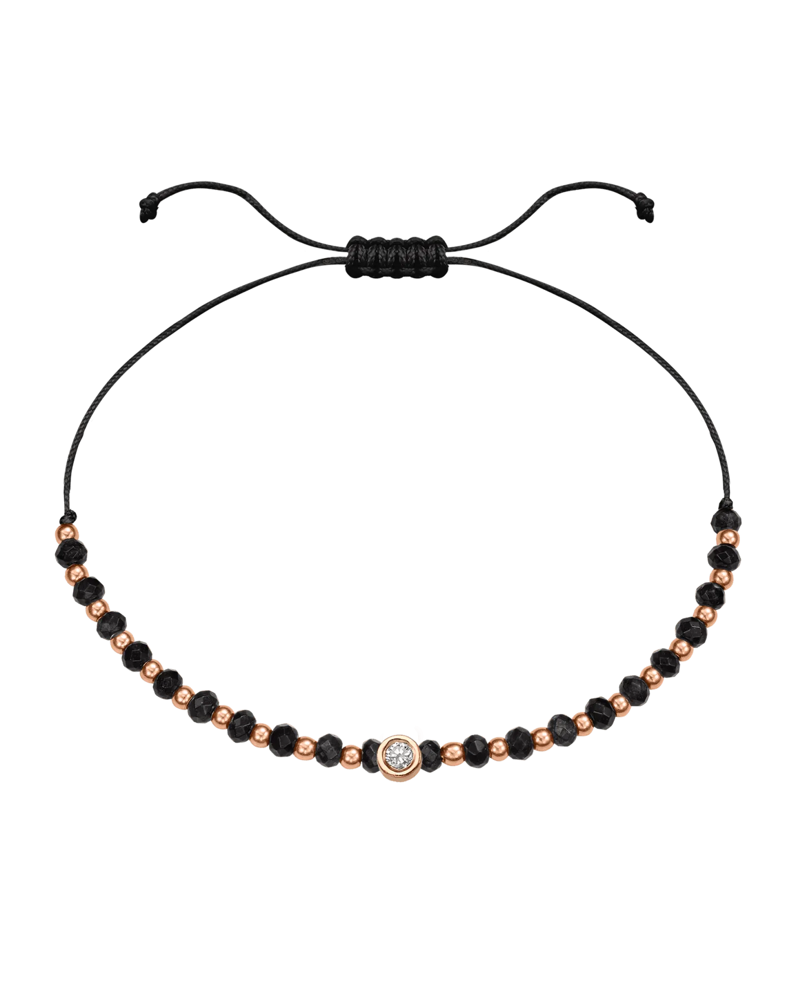 Black Onyx Gemstone String of Love Bracelet for Protection - 14K Rose Gold