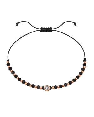 Black Onyx Gemstone String of Love Bracelet for Protection - 14K Rose Gold