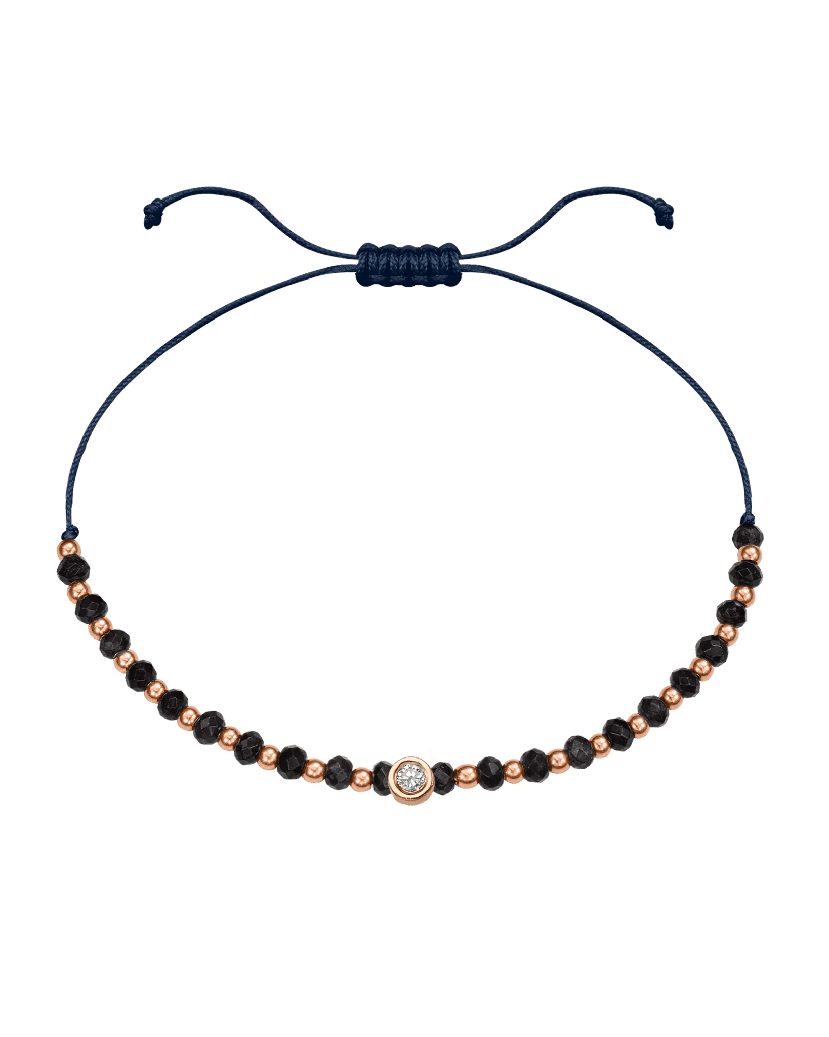 Black Onyx Gemstone String of Love Bracelet for Protection - 14K Rose Gold