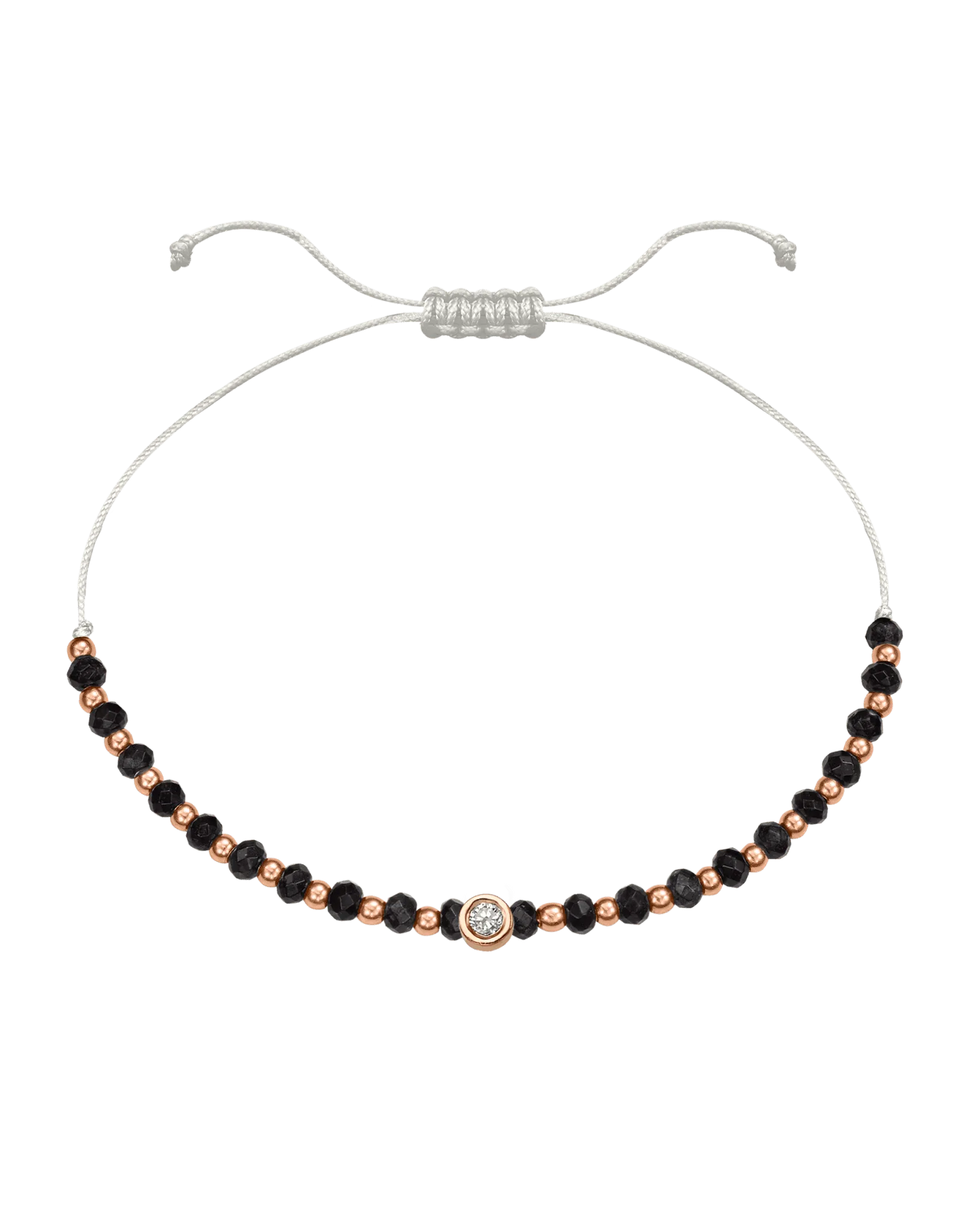 Black Onyx Gemstone String of Love Bracelet for Protection - 14K Rose Gold