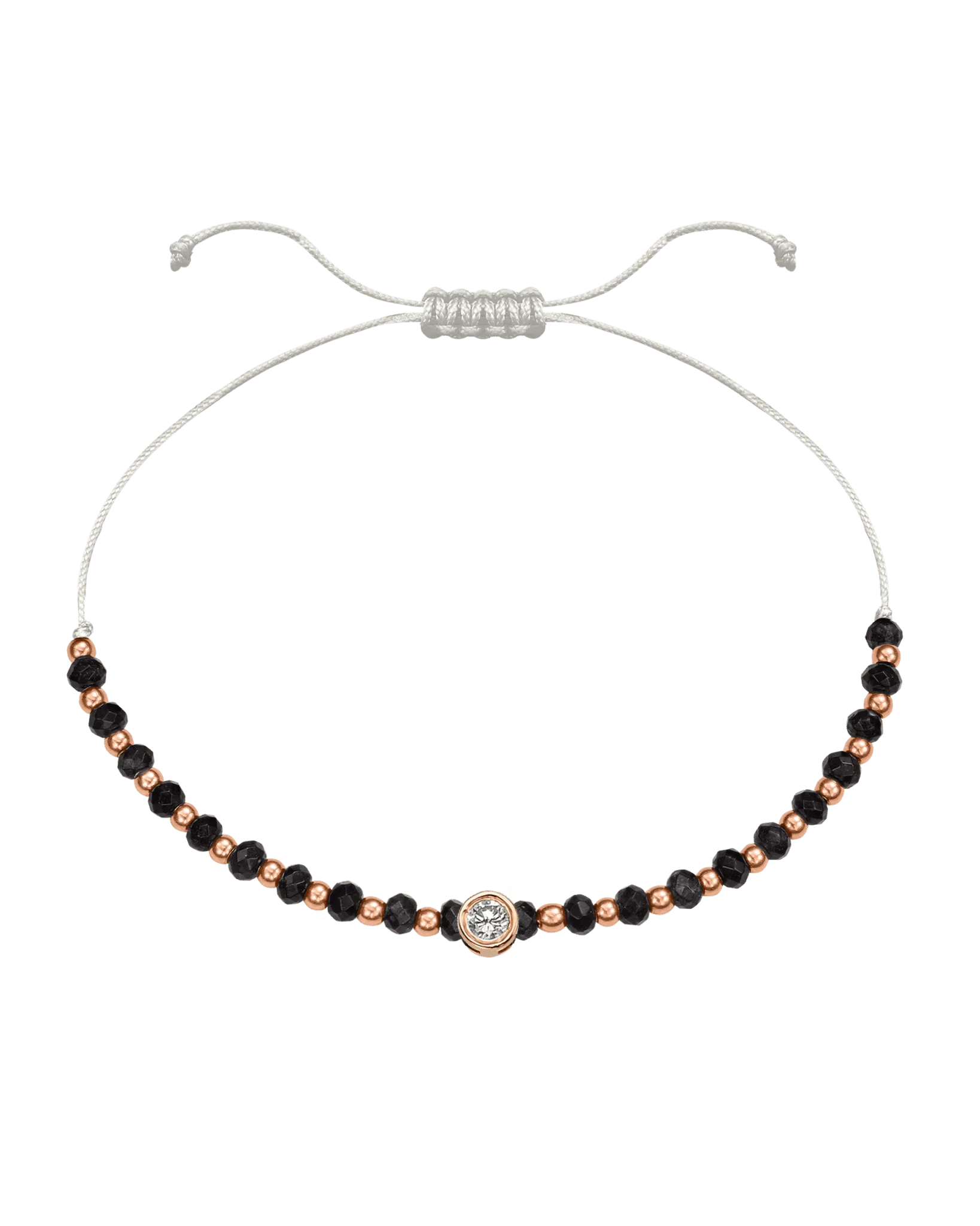 Black Onyx Gemstone String of Love Bracelet for Protection - 14K Rose Gold