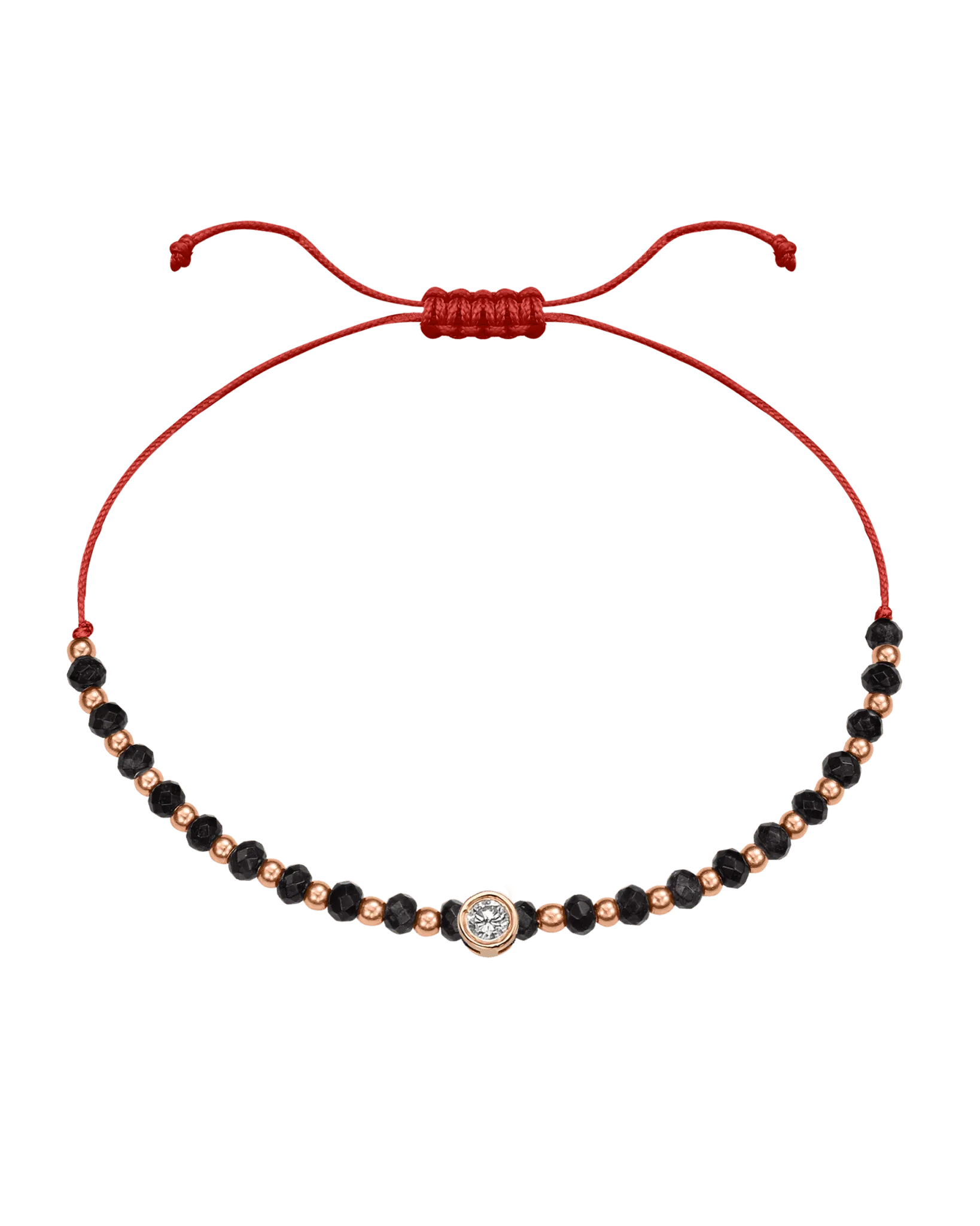 Black Onyx Gemstone String of Love Bracelet for Protection - 14K Rose Gold