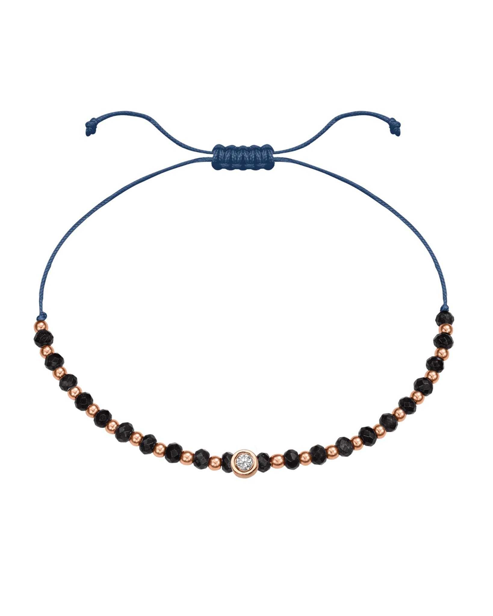 Black Onyx Gemstone String of Love Bracelet for Protection - 14K Rose Gold