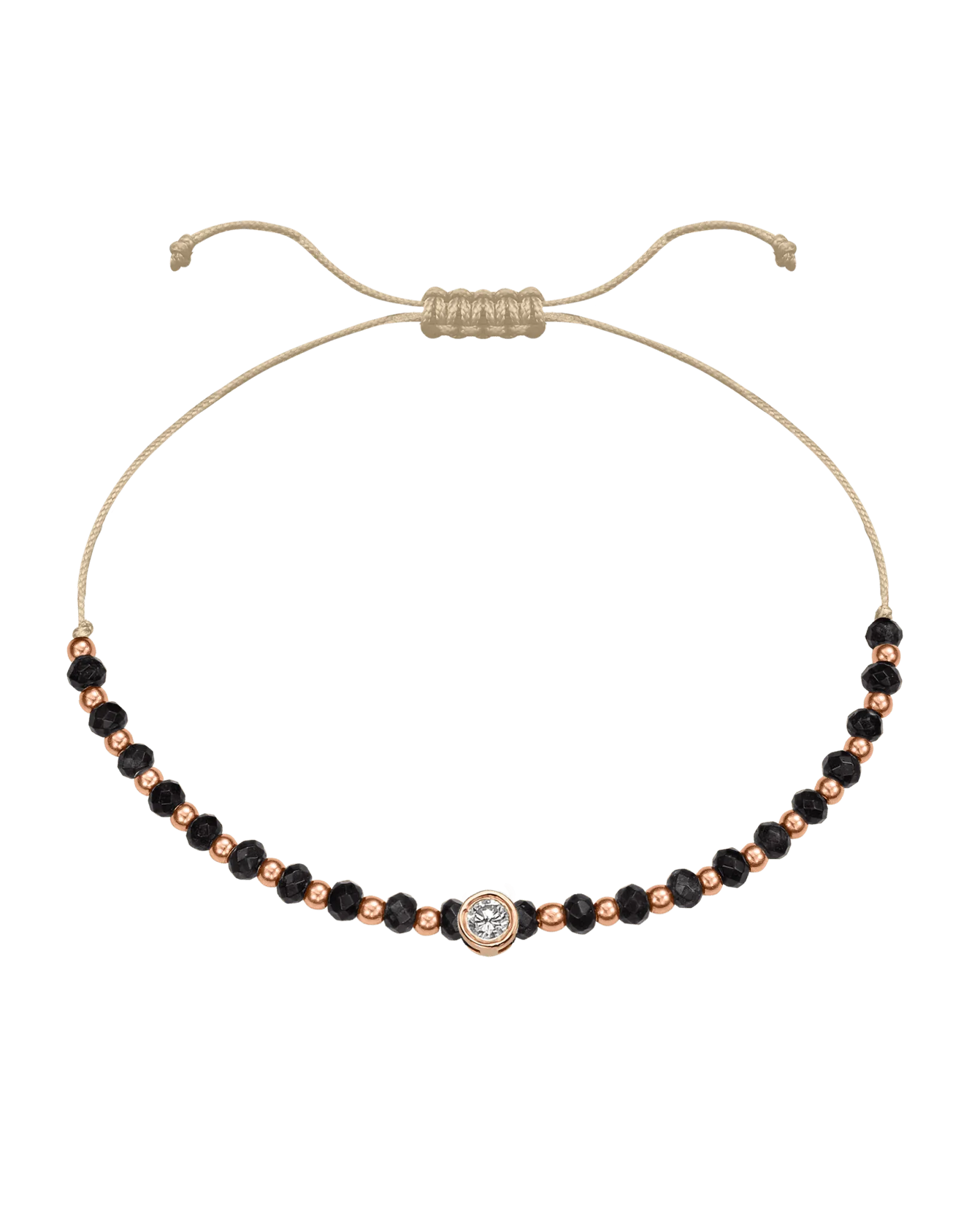 Black Onyx Gemstone String of Love Bracelet for Protection - 14K Rose Gold