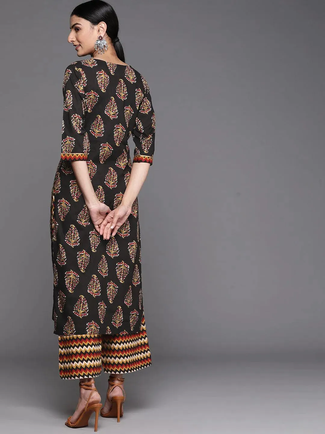 Black Printed Cotton Kurta