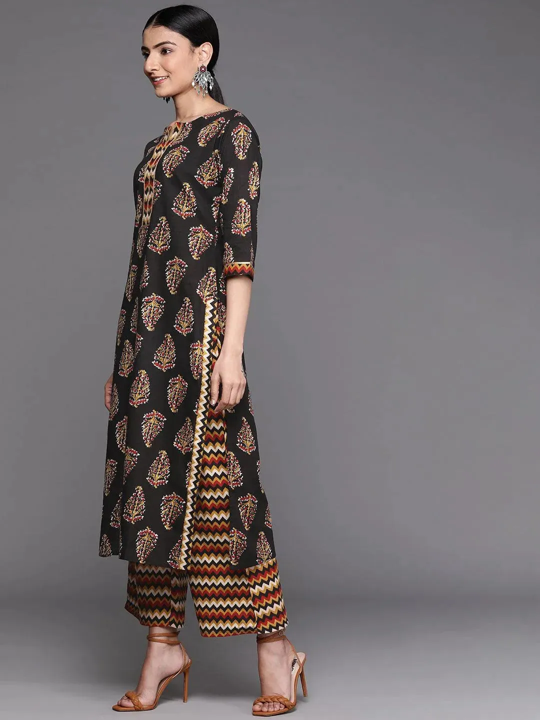 Black Printed Cotton Kurta