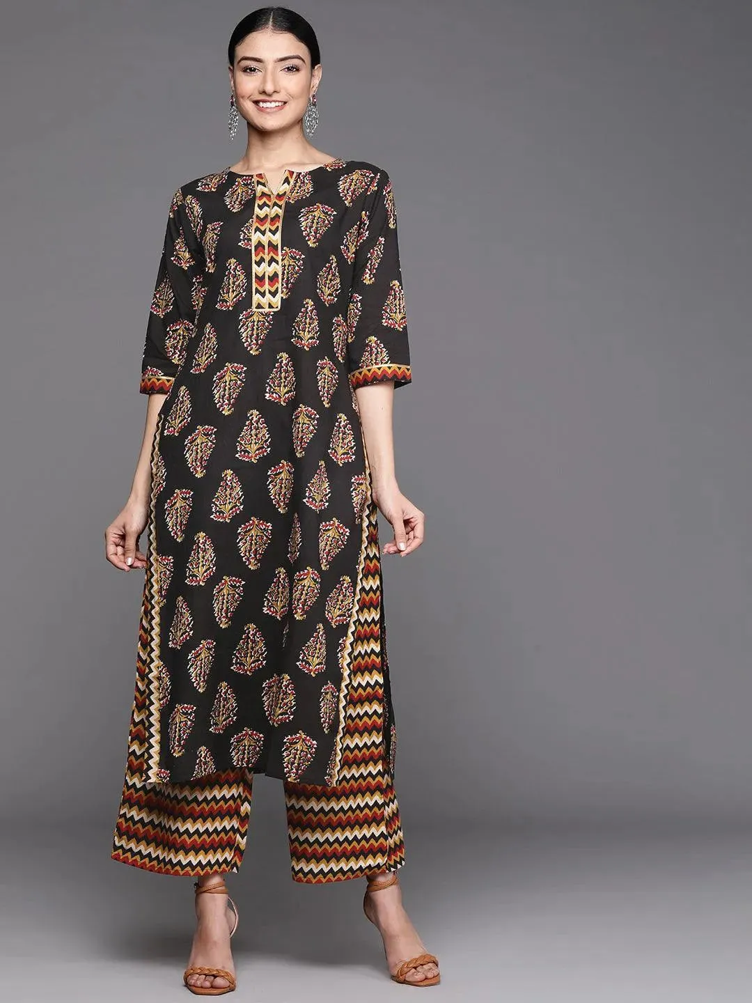 Black Printed Cotton Kurta