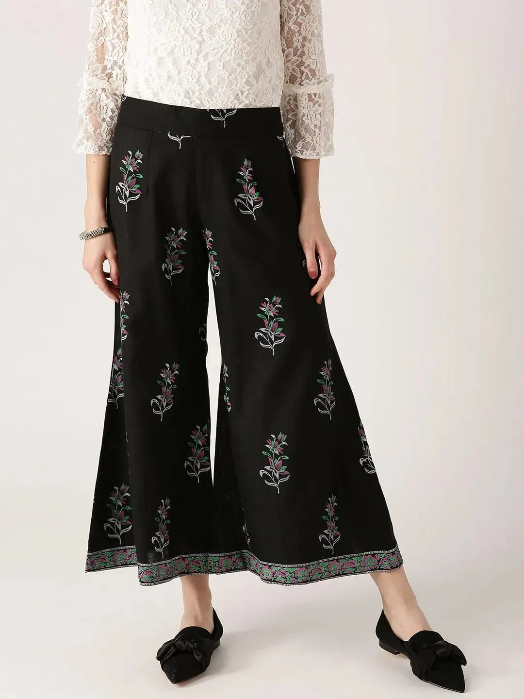 Black Printed Cotton Palazzos