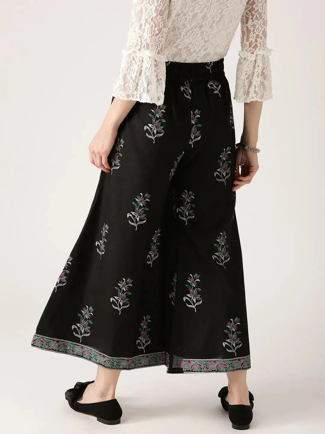 Black Printed Cotton Palazzos