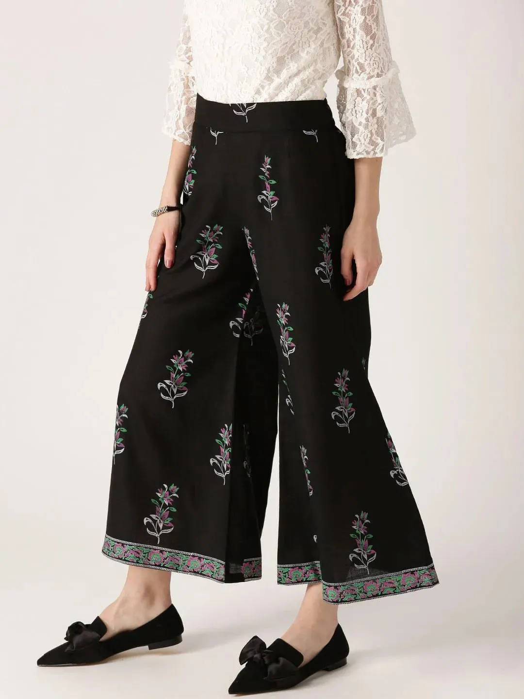 Black Printed Cotton Palazzos