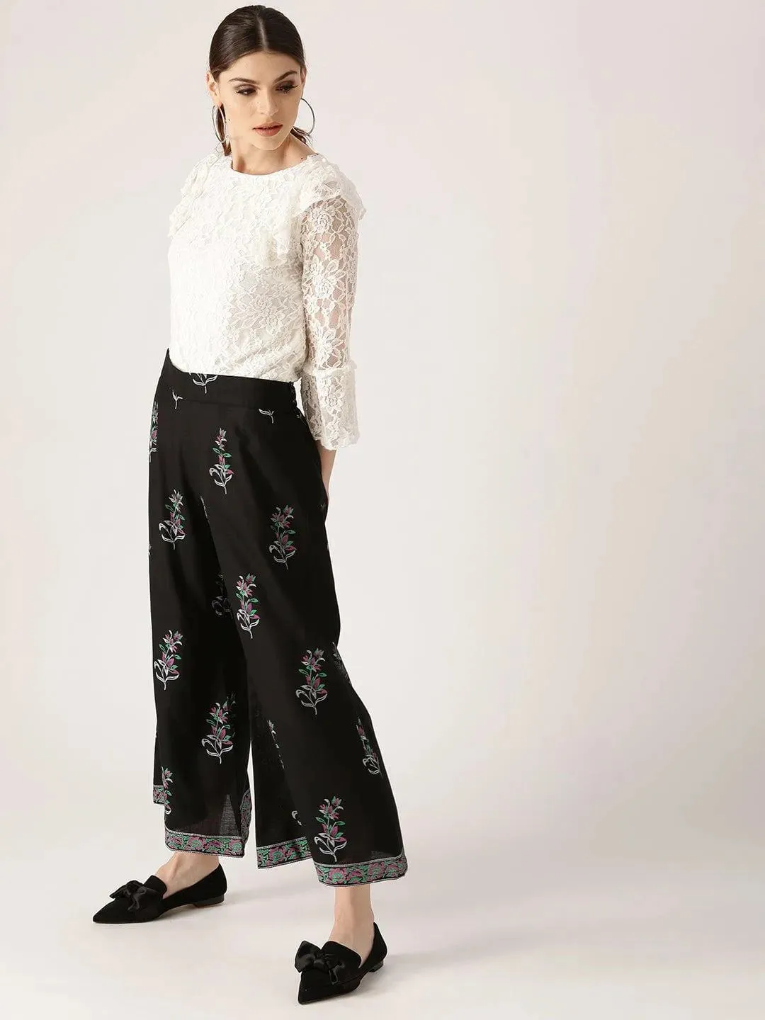 Black Printed Cotton Palazzos