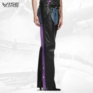 Black Purple Stripe Women's Premium Leather Motorcycle Chaps