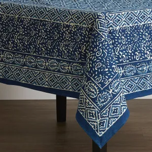 Block Printed Cotton Square Tablecloth - Wave Dabu 60" x 60"