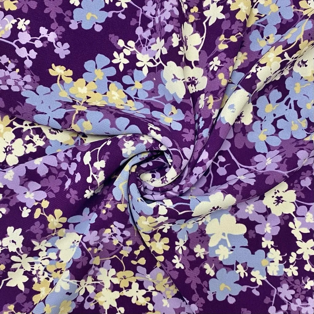 Blossoming Flowers Polyester Crepe Fabric