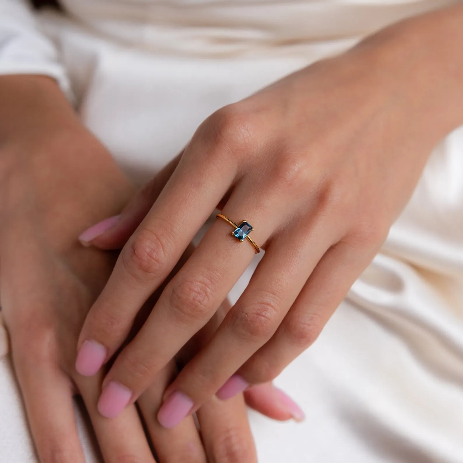 Blue Topaz Emerald Ring