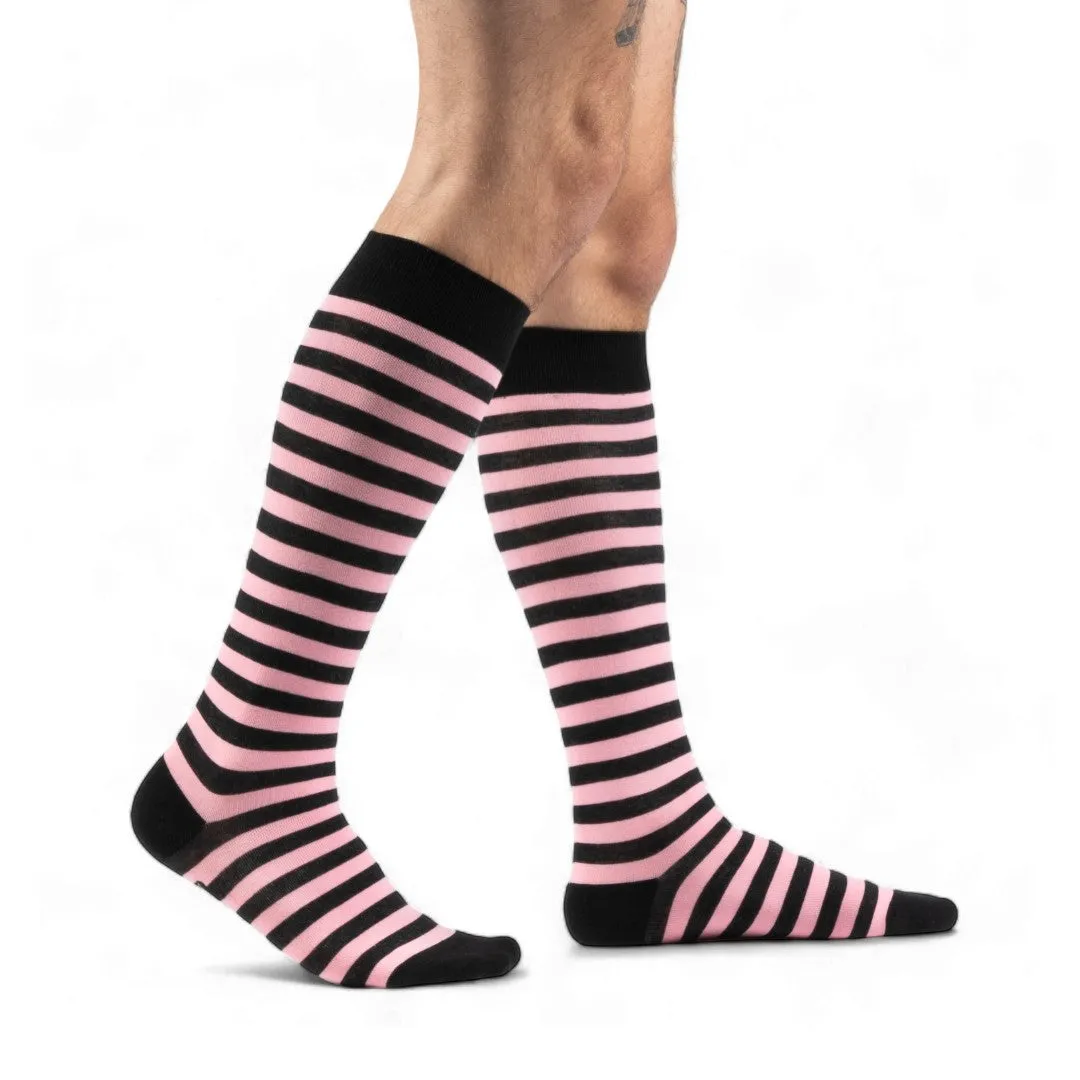 Bubblegum and Black Stripes Knee High Socks