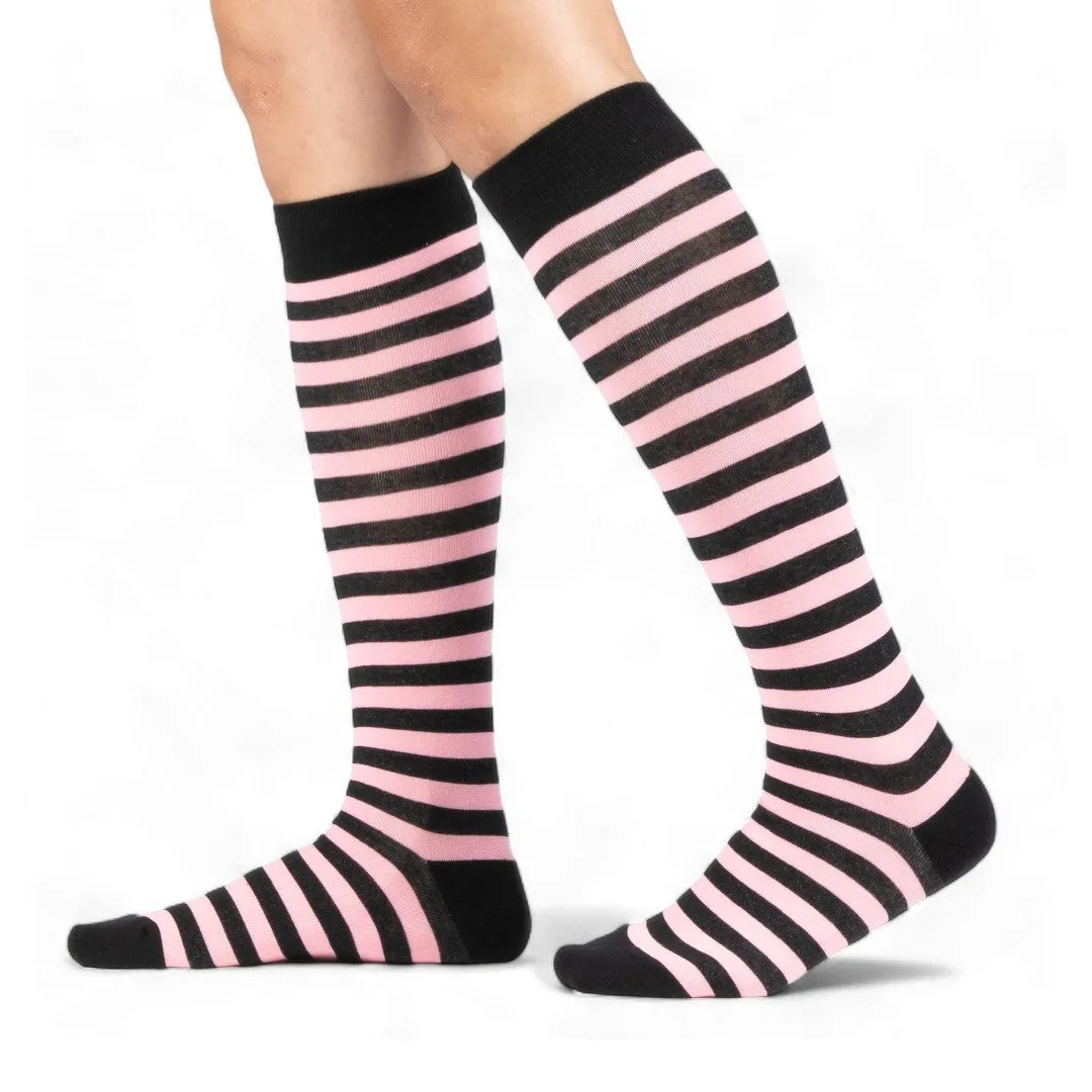 Bubblegum and Black Stripes Knee High Socks