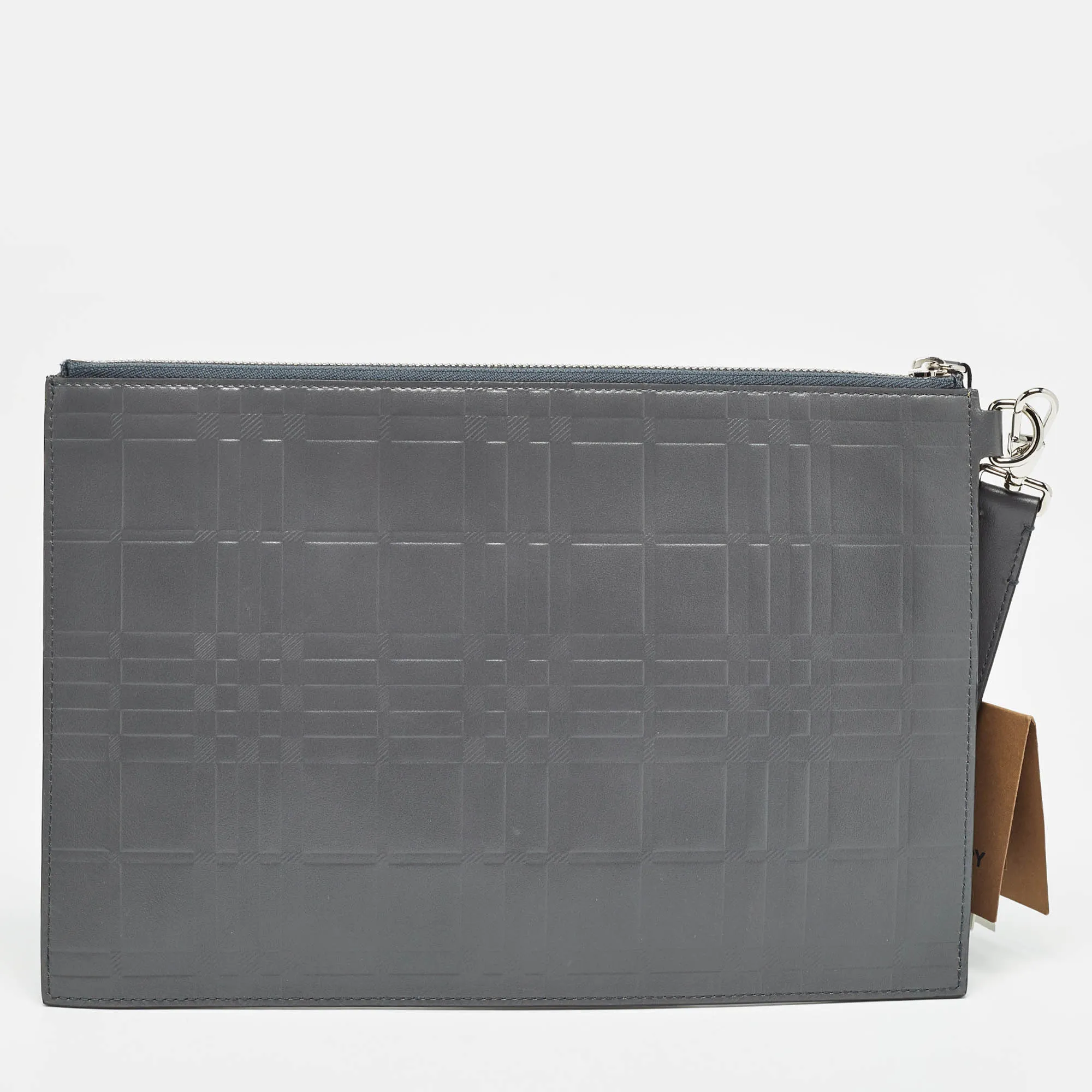 BURBERRY Grey Check Embossed Leather Edin Zip Pouch