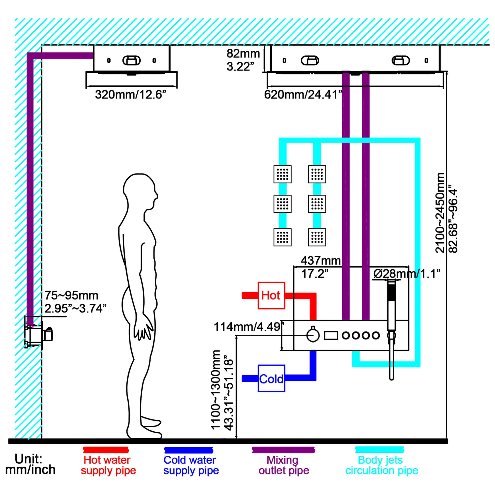 Ceiling Mount Dual Shower Head System for Couples LED Digital Display Thermostatic Shower Faucet JK0127