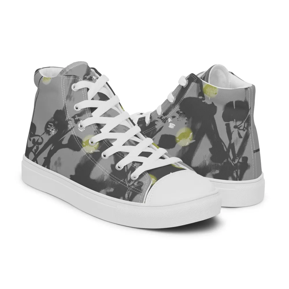 Chamomile Print Women’s high top canvas shoes-Art by Delesslin George-Warren