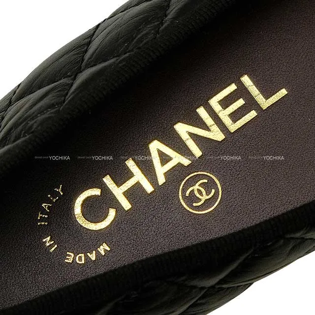 CHANEL ballet shoes(flat shoes) Matelasse Quilting Coco mark Flat #39 Noir (Black) Aged calfskin #39[EXCELLENT][Authentic]