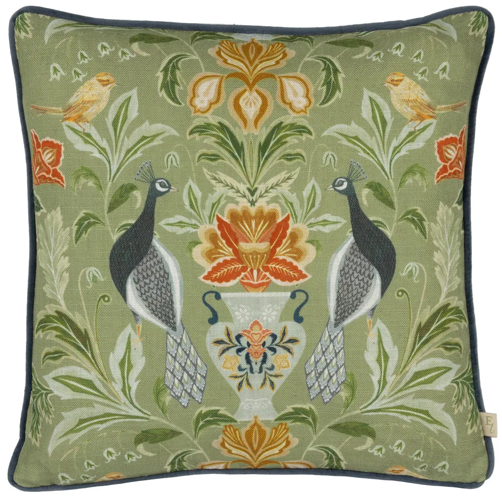 Chatsworth Peacock Piped Cushion Sage