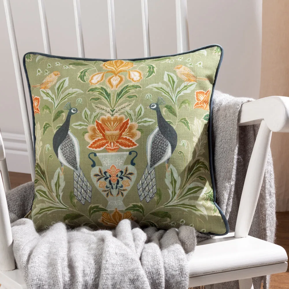 Chatsworth Peacock Piped Cushion Sage