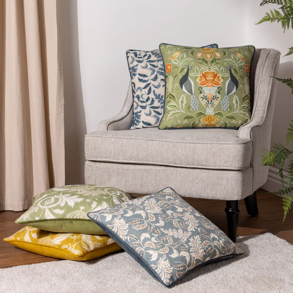 Chatsworth Peacock Piped Cushion Sage