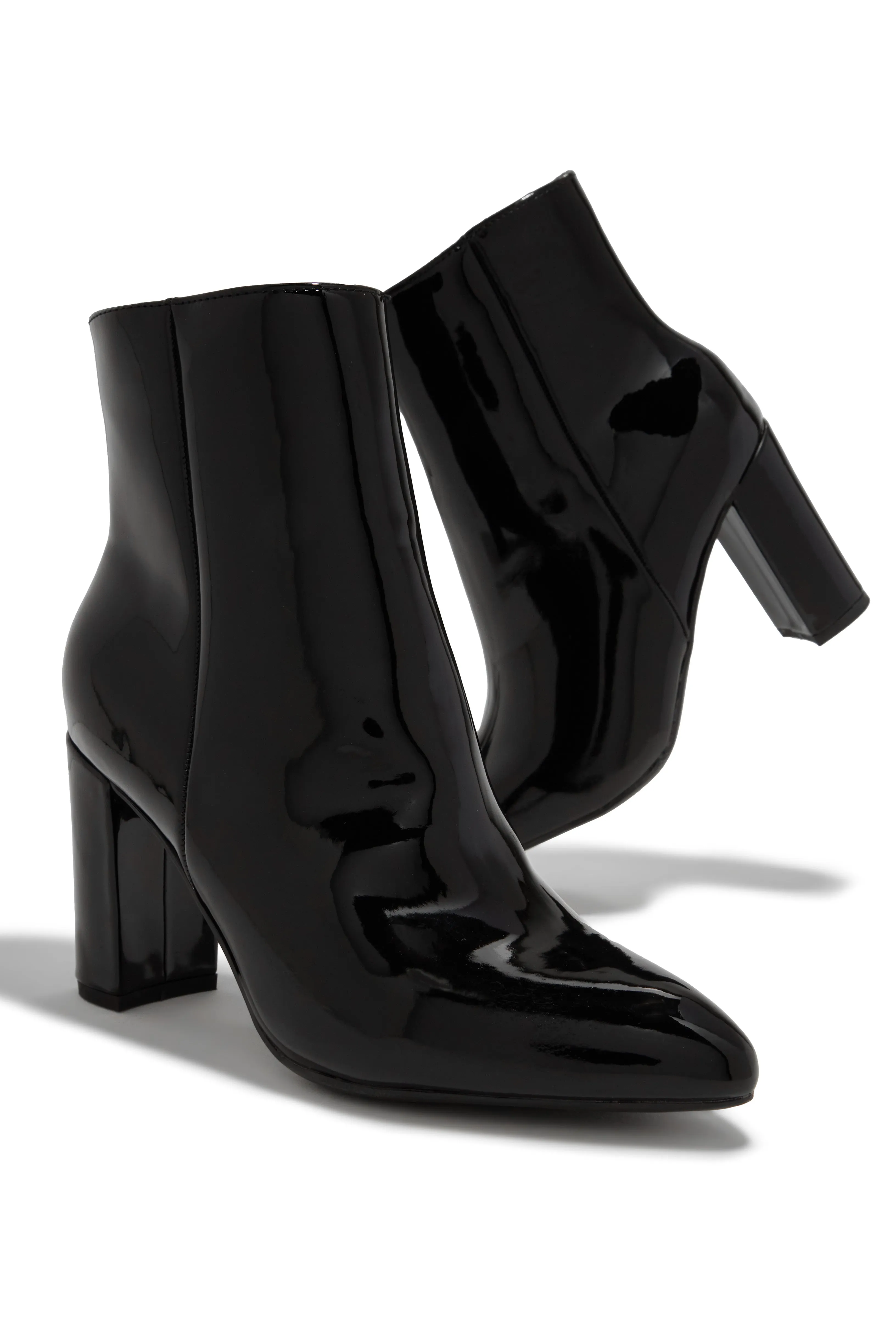 Cindy Block Heel Ankle Boots - Black Pat