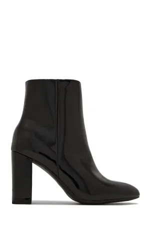 Cindy Block Heel Ankle Boots - Black Pat