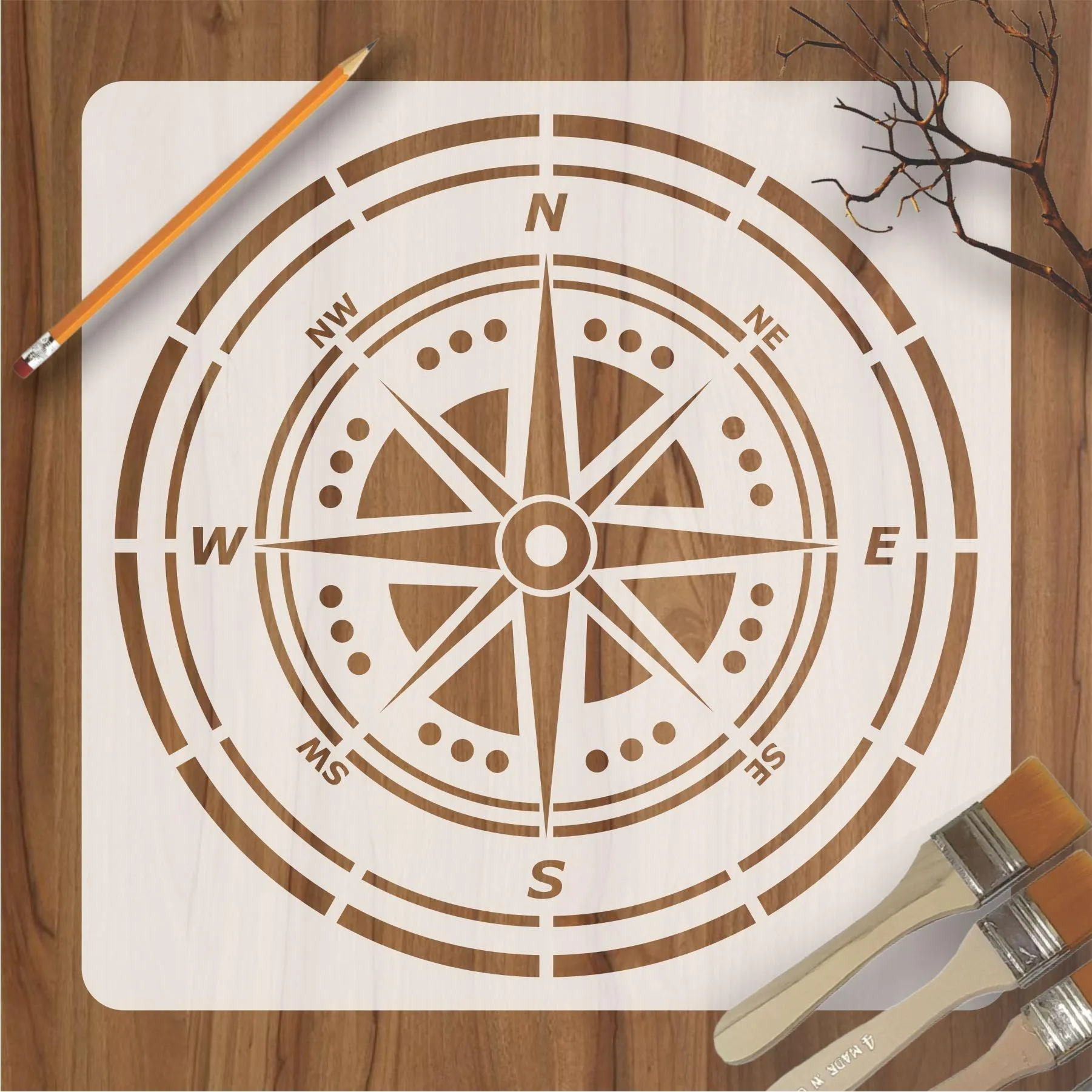 Compass Reusable Stencil For Canvas And Wall Painting