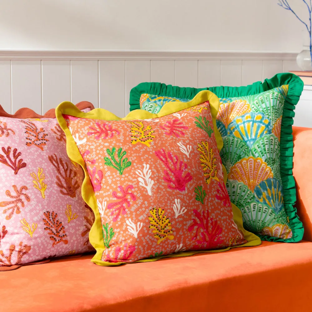 Coral Scalloped Cushion Citronelle