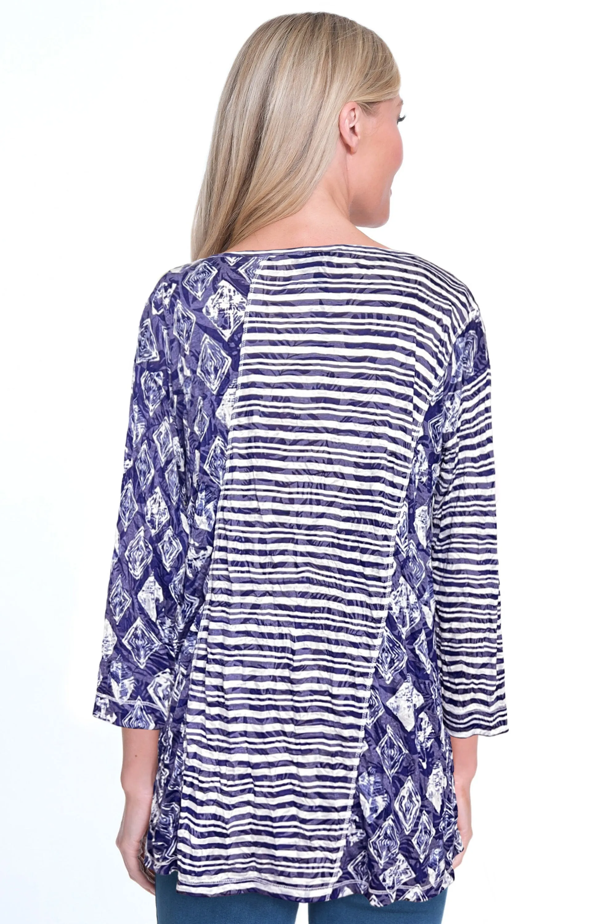 Crinkle Knit Tunic-Women's- White/Blue