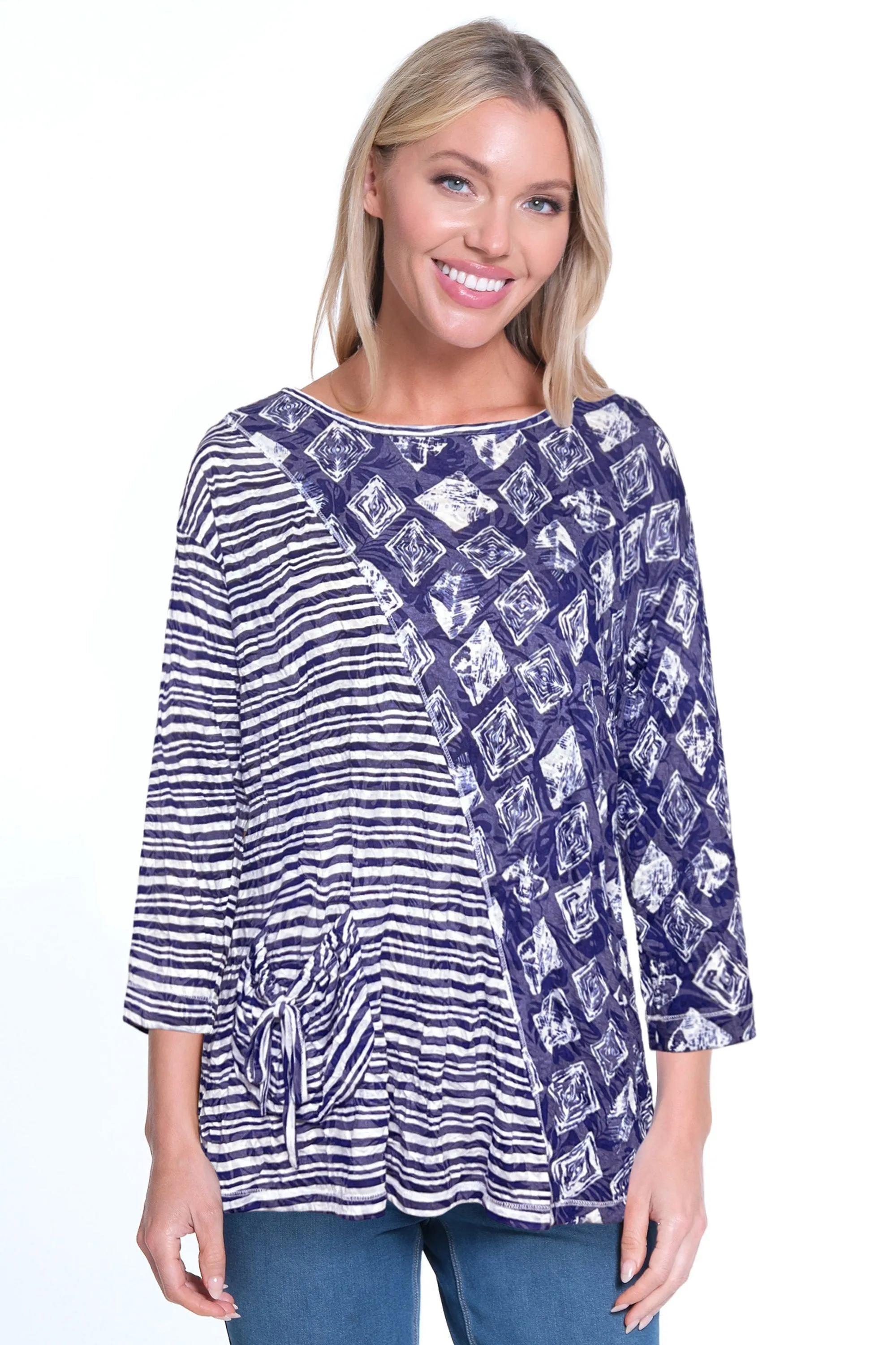 Crinkle Knit Tunic-Women's- White/Blue