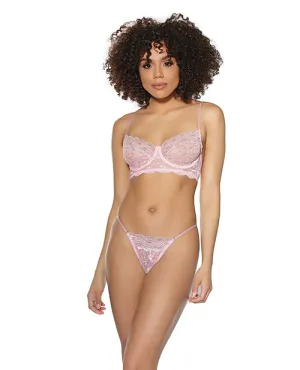 Crystal Pink Underwire Bra & G-String Pink/Silver MD