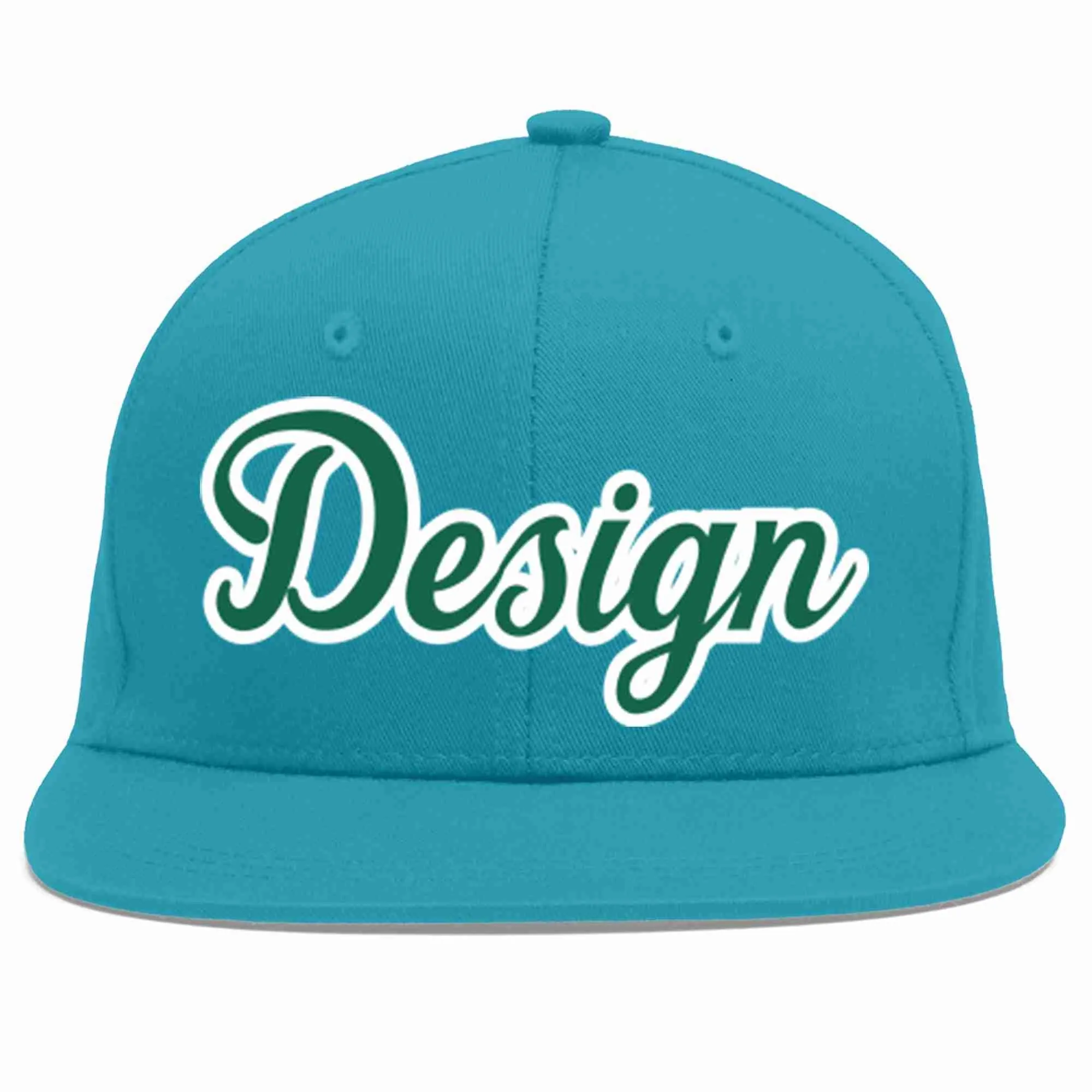 Custom Aqua Kelly Green-White Flat Eaves Sport Baseball Cap Design for Men/Women/Youth