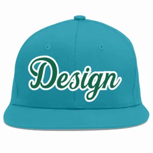 Custom Aqua Kelly Green-White Flat Eaves Sport Baseball Cap Design for Men/Women/Youth