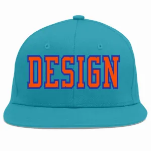 Custom Aqua Orange-Royal Flat Eaves Sport Baseball Cap Design for Men/Women/Youth