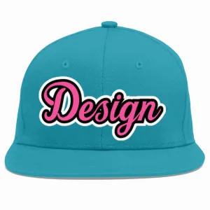 Custom Aqua Pink-Black Flat Eaves Sport Baseball Cap Design for Men/Women/Youth