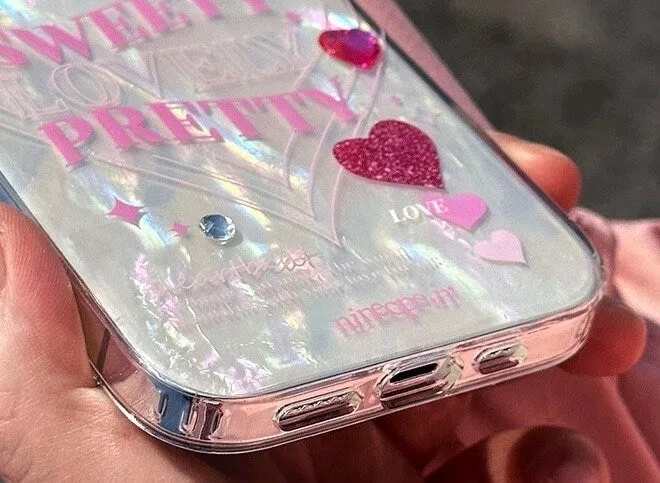 Cute White Pearlescent Holographic with Words of Inspiration Sweety Pretty Design Protective Phone Case for iPhone 11 12 13 14 15 Pro Max