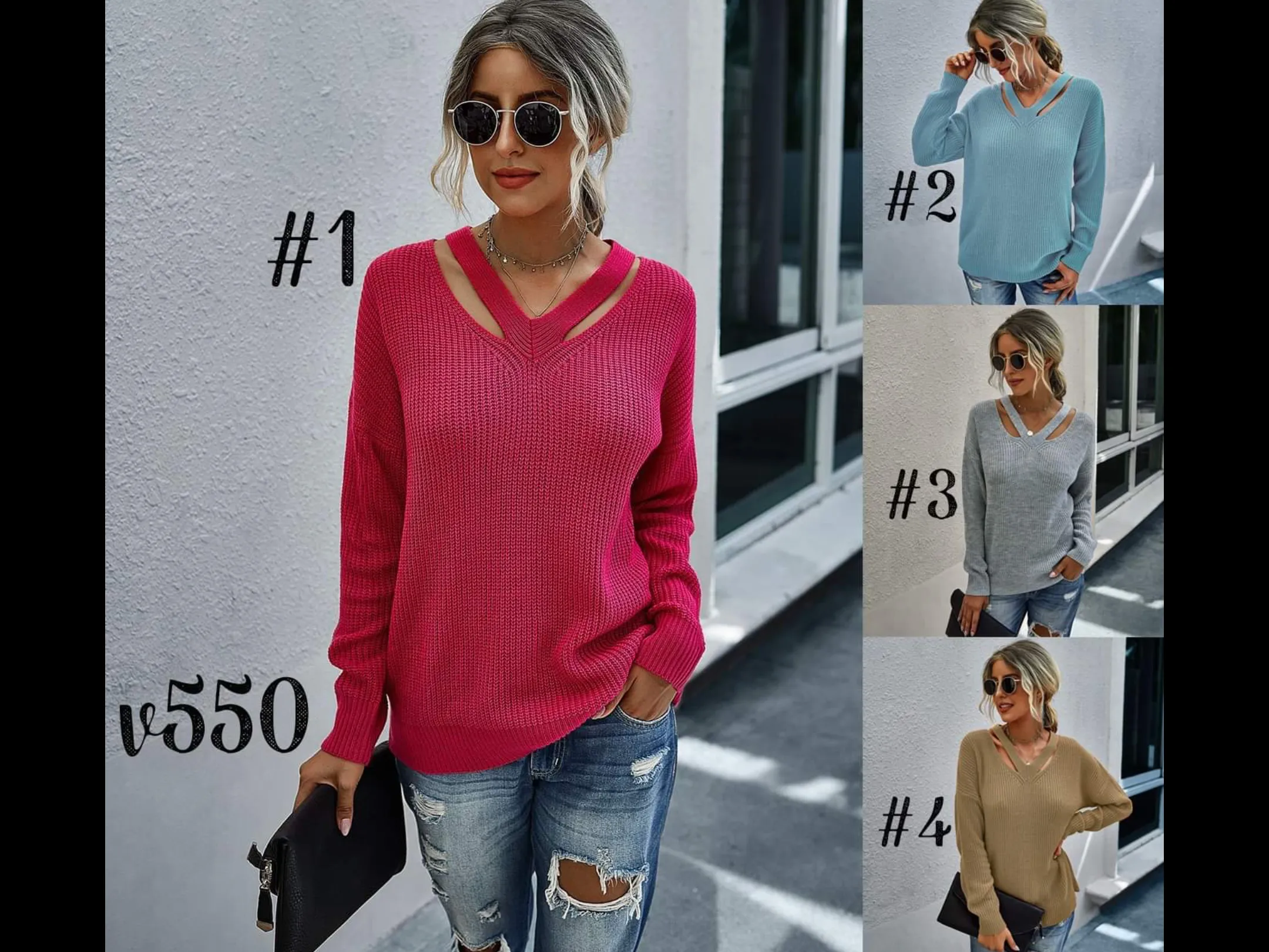 Cut.Neck Knitted Sweater - Assorted Colors.