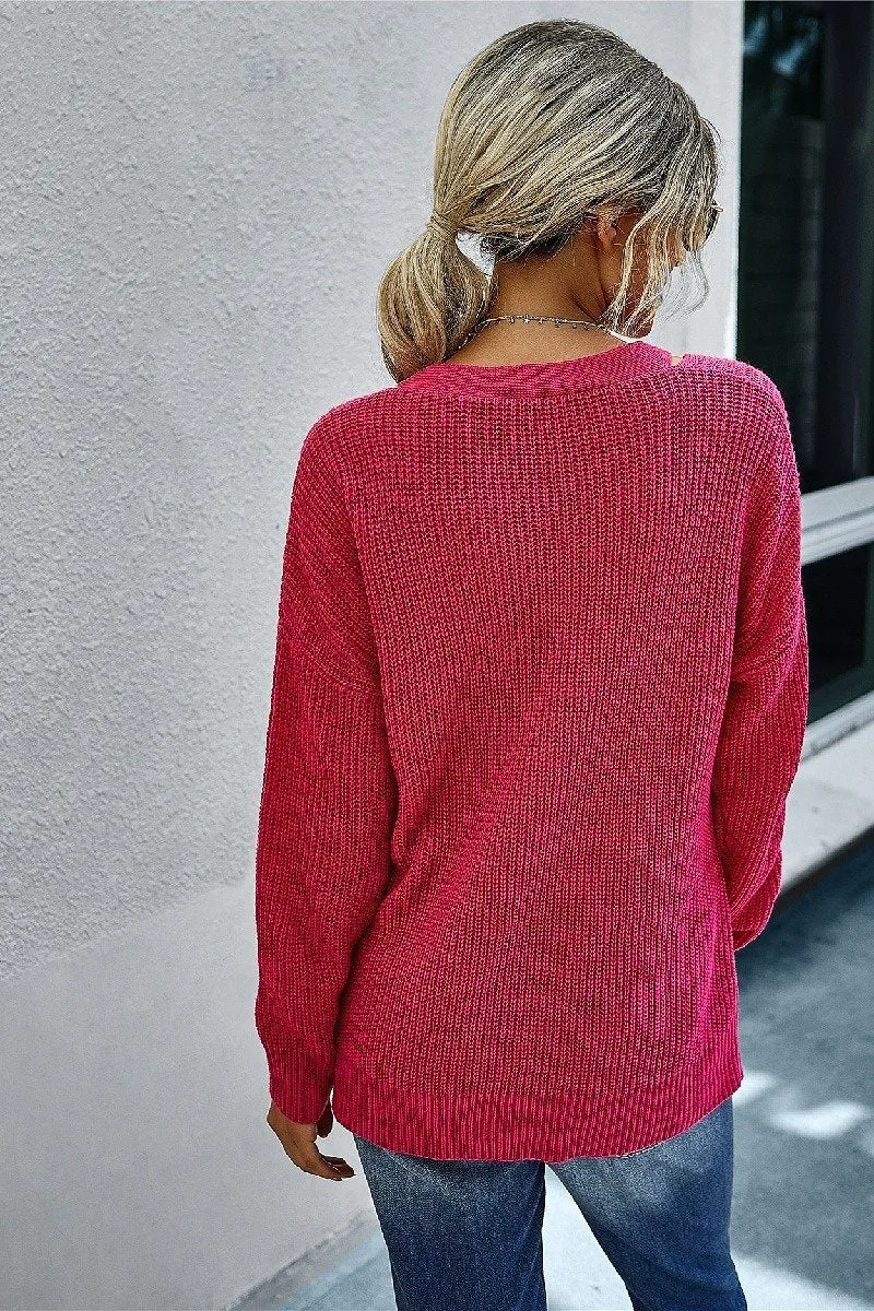 Cut.Neck Knitted Sweater - Assorted Colors.