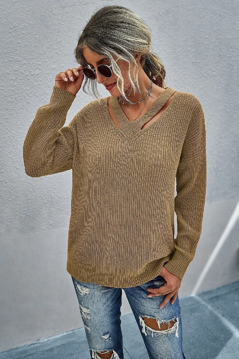 Cut.Neck Knitted Sweater - Assorted Colors.