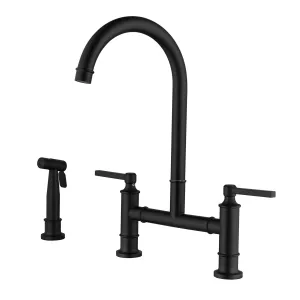 Deck Mount Bridge Kitchen Faucet with Spray Gun 304 Stainless Steel Matte Black RB1159