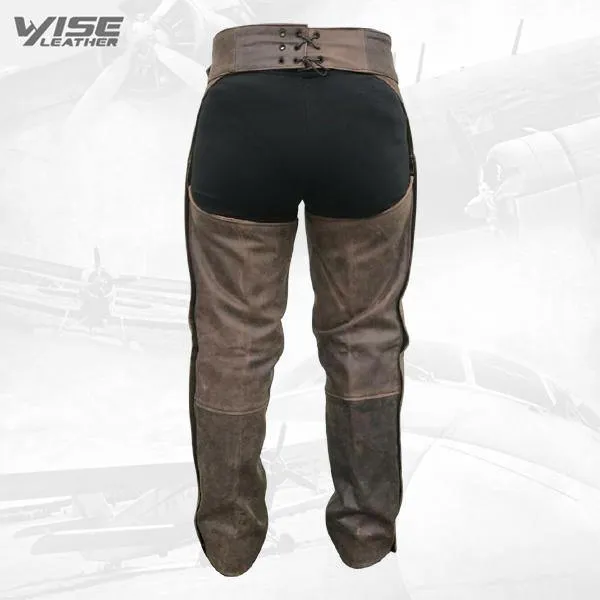 Distressed Rustic Brown Buffalo Leather Biker Chaps