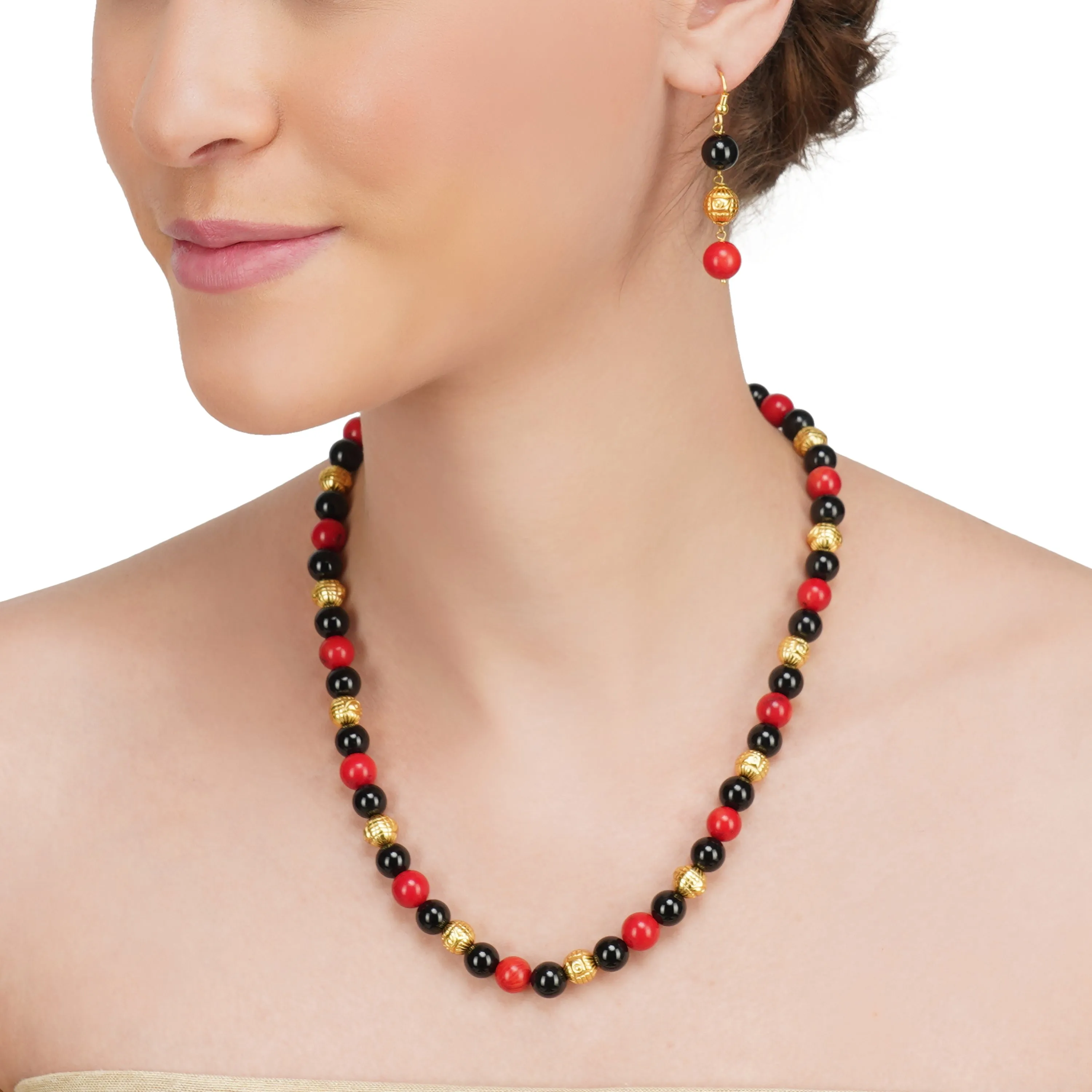 Dor Gold Plated Coral Black Onyx String Set