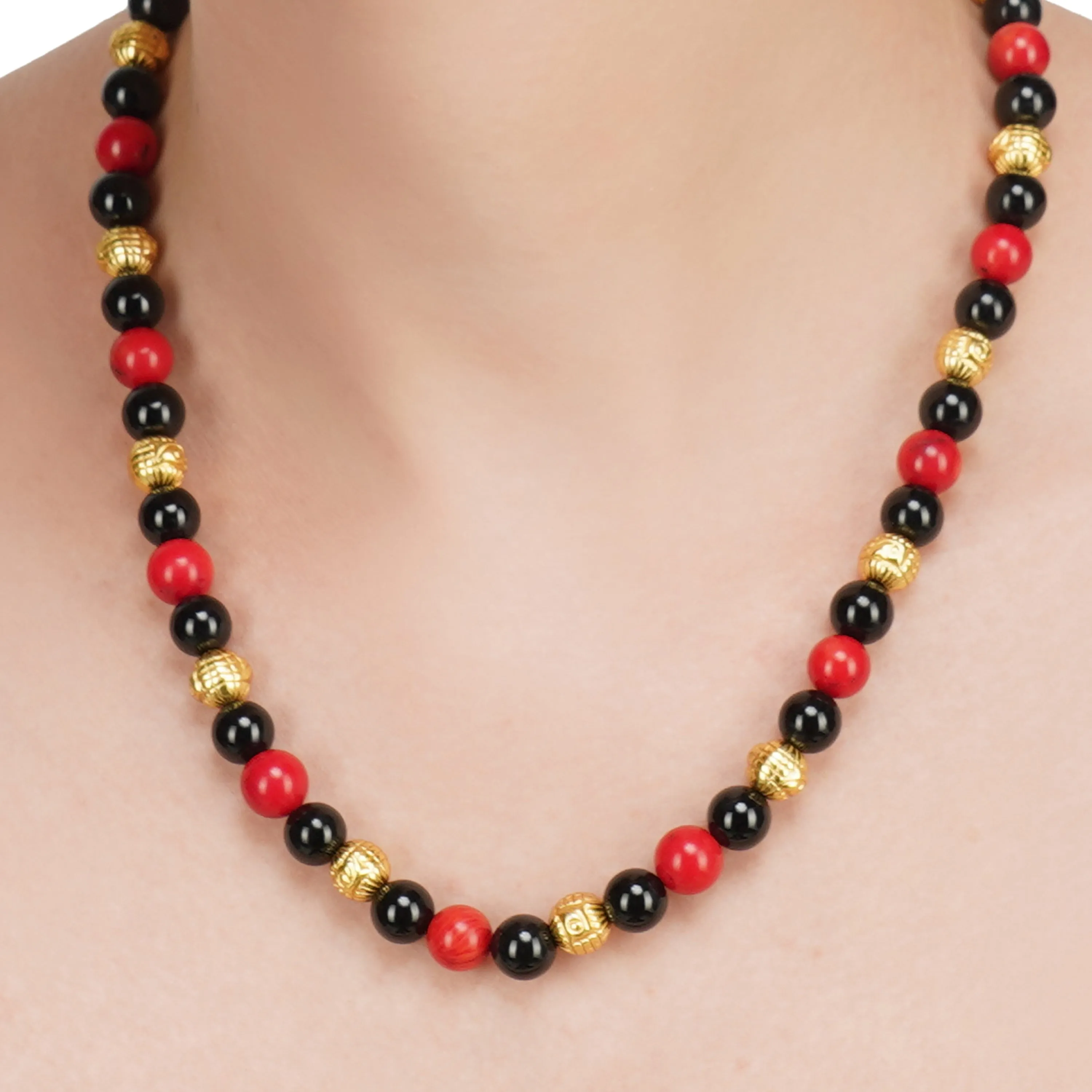 Dor Gold Plated Coral Black Onyx String Set