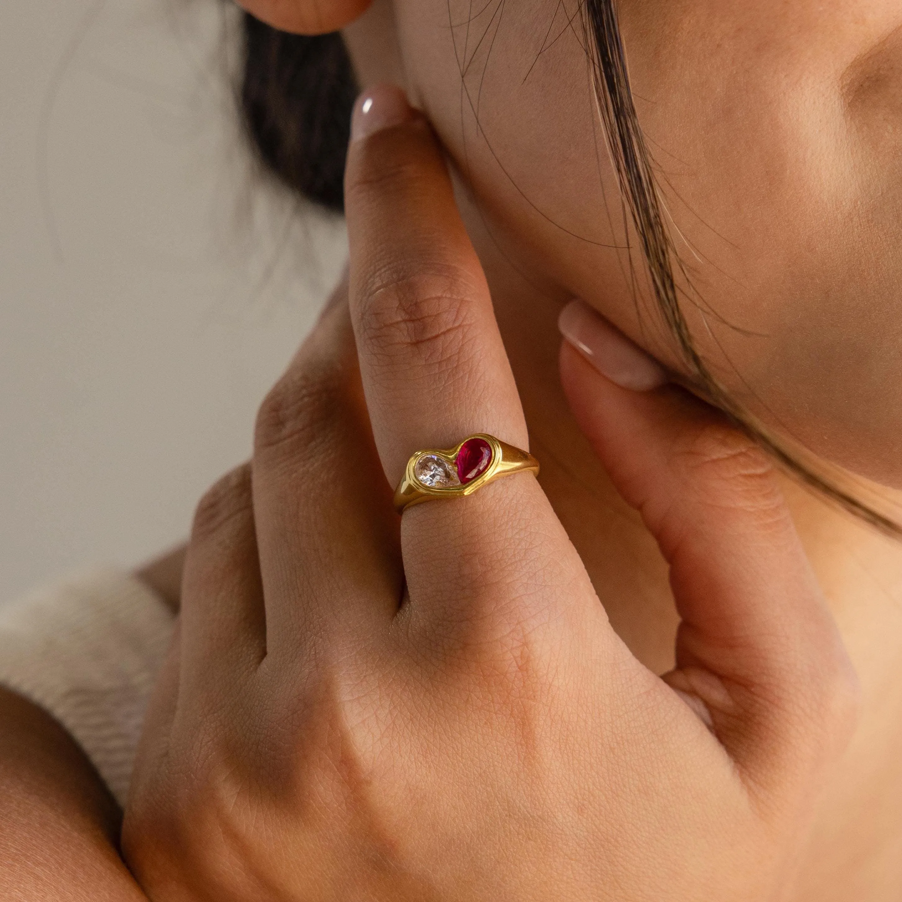 Duo Birthstone Heart Signet Ring