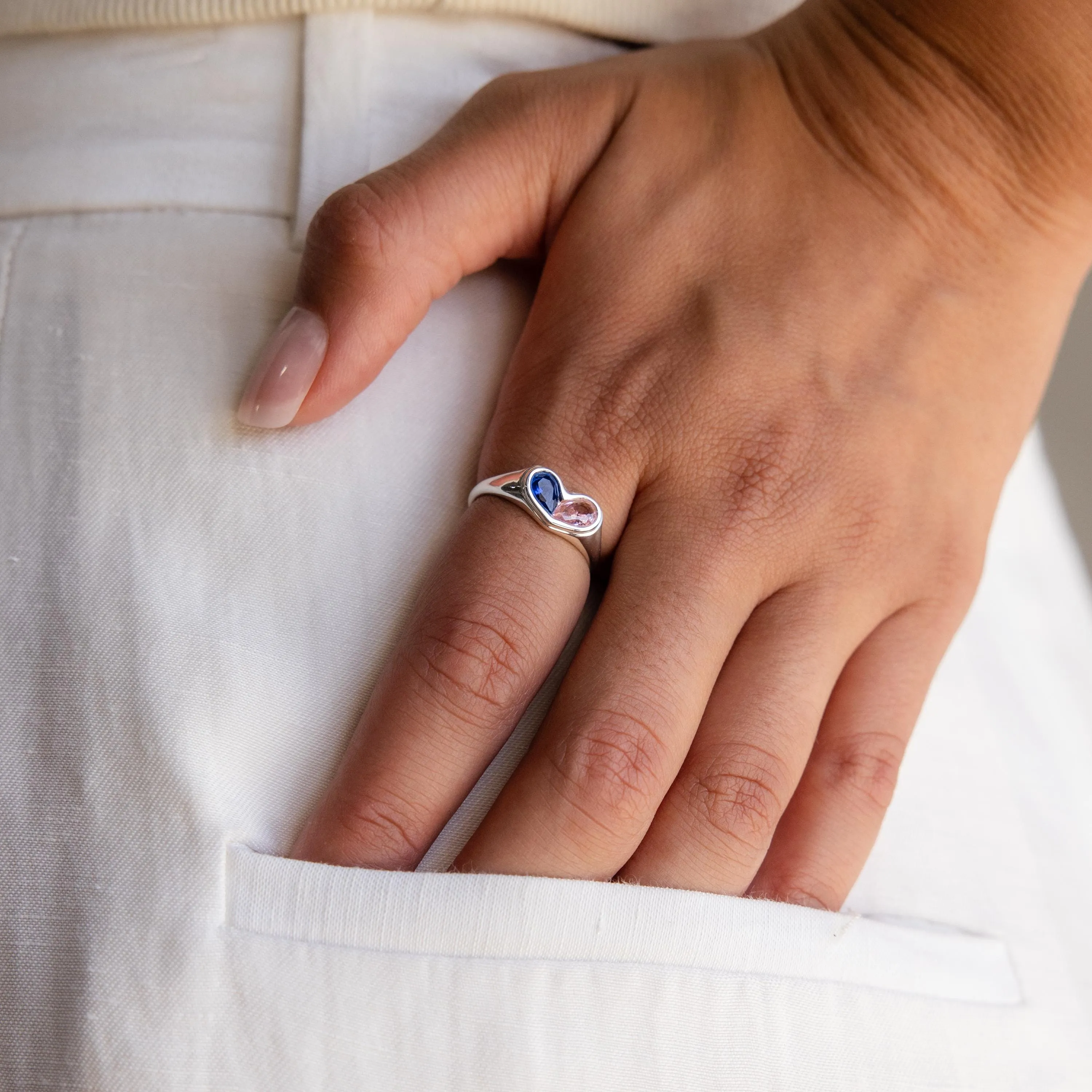 Duo Birthstone Heart Signet Ring